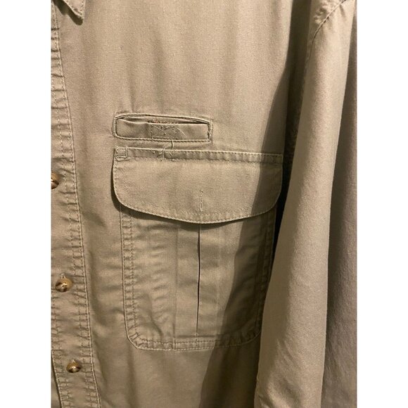 Cabelas Army Green Lightweight‎ Long Sleeve Button Up Shirt Sz M Tall Outdoor - Picture 5 of 11